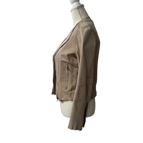 Muubaa London Tan Leather Edgy Minimalist Sleek Streetwear Moto Jacket Size 4 - Picture 6 of 13